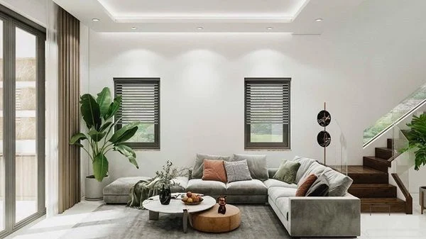 Phòng khách được gia chủ ưu tiên chọn gam màu sáng và trung tính