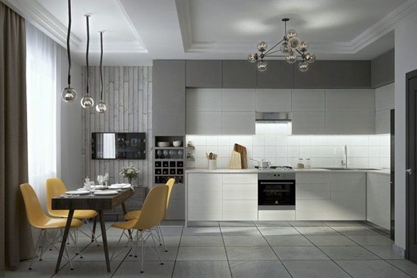 Nhà bếp được sơn màu trắng xám toát lên vẻ đẹp hiện đại